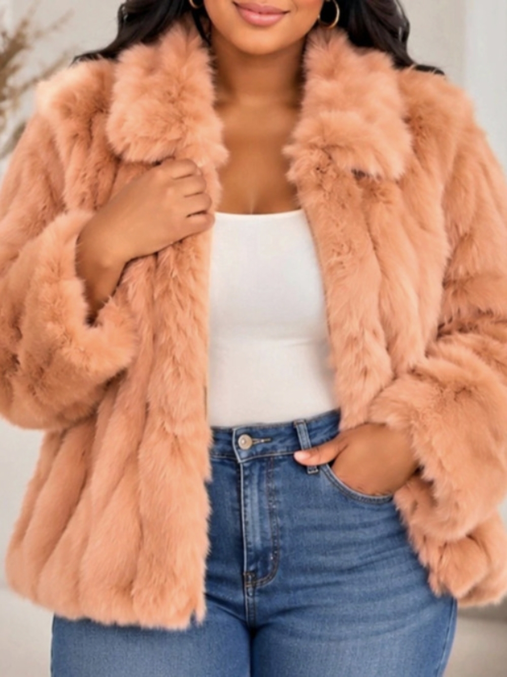 Shebang Genuine Rabbit Fur Jacket XL Blush Brown Zip Coat